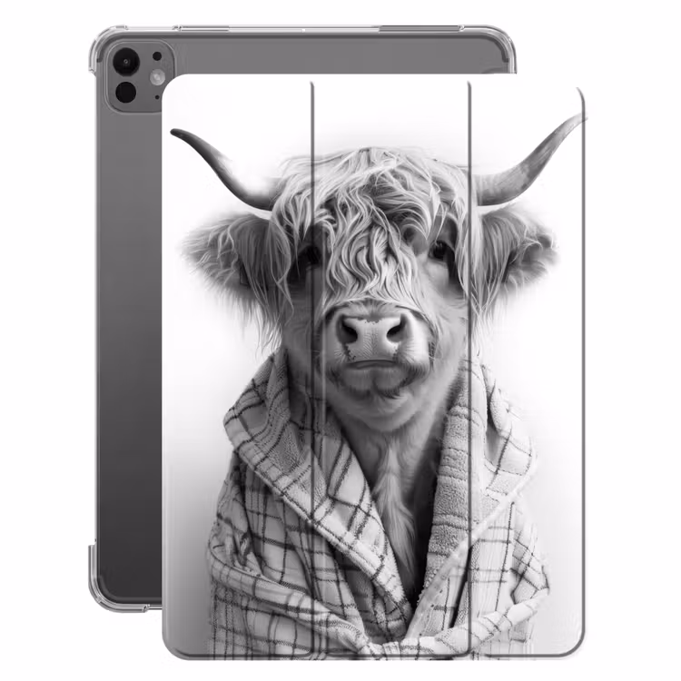 iPad-Hülle - Schottischer Highlander - Kuh - Bademantel - Schwarz und weiß — 1