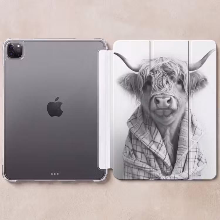 iPad-Hülle - Schottischer Highlander - Kuh - Bademantel - Schwarz und weiß — 6