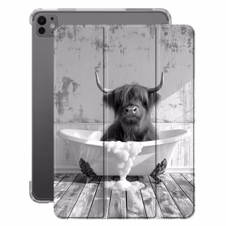 iPad-Hülle - Scottish Highlander - Tier - Badewanne - Schwarz - Weiß — 1