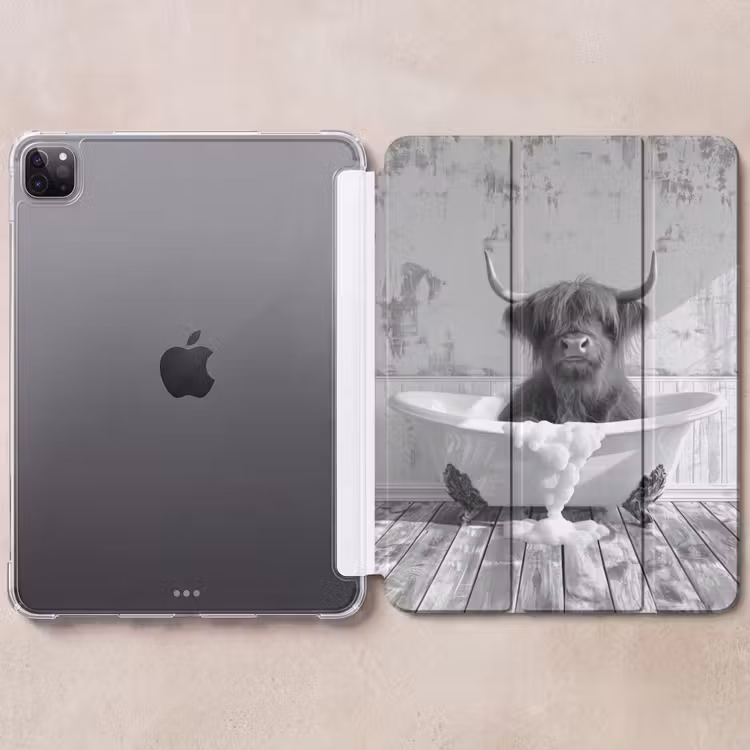 iPad-Hülle - Scottish Highlander - Tier - Badewanne - Schwarz - Weiß — 6
