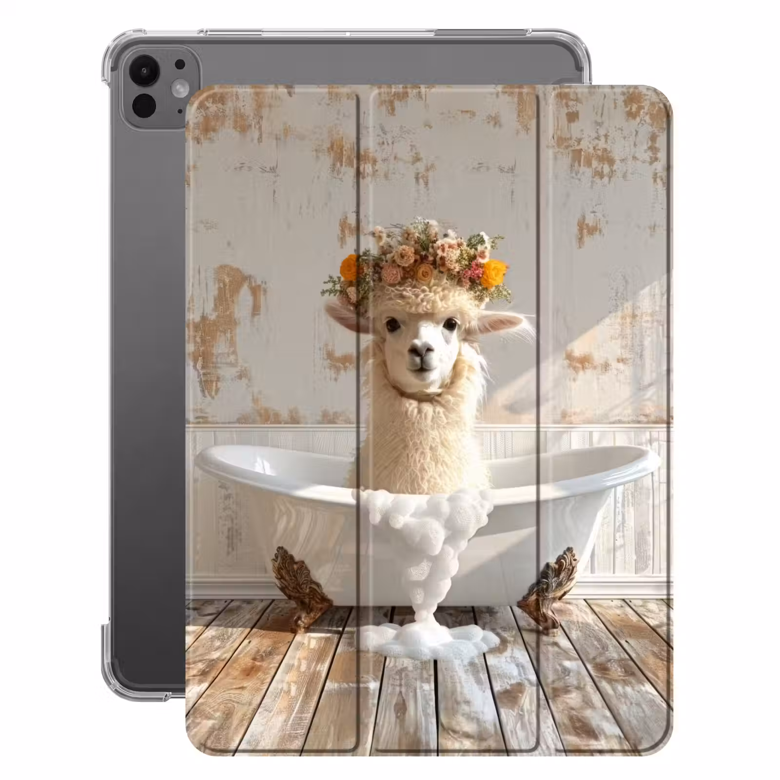 iPad-Hülle - Vintage - Alpaka - Badewanne - Blumen - Tiere — 1