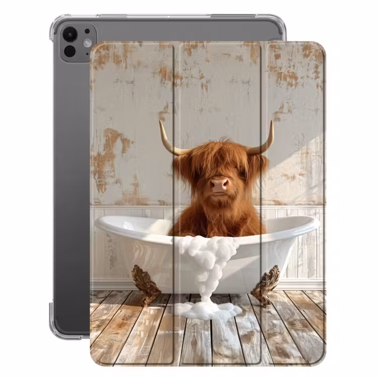 iPad-Hülle - Schottischer Highlander - Badewanne - Vintage - Kuh — 1