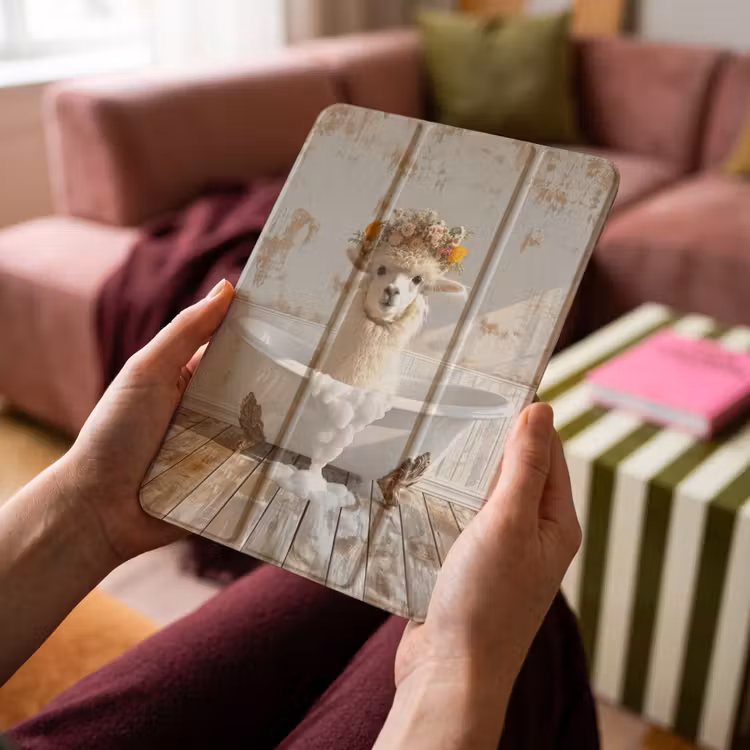 iPad-Hülle - Vintage - Alpaka - Badewanne - Blumen - Tiere — 4