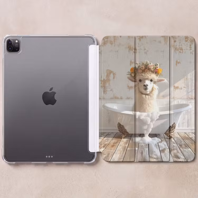 iPad-Hülle - Vintage - Alpaka - Badewanne - Blumen - Tiere — 6