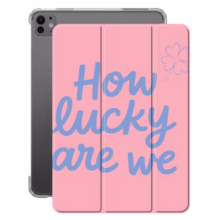 iPad-Hülle - Wie glücklich sind wir - Vierblättriges Kleeblatt - Rosa - Blau — 1