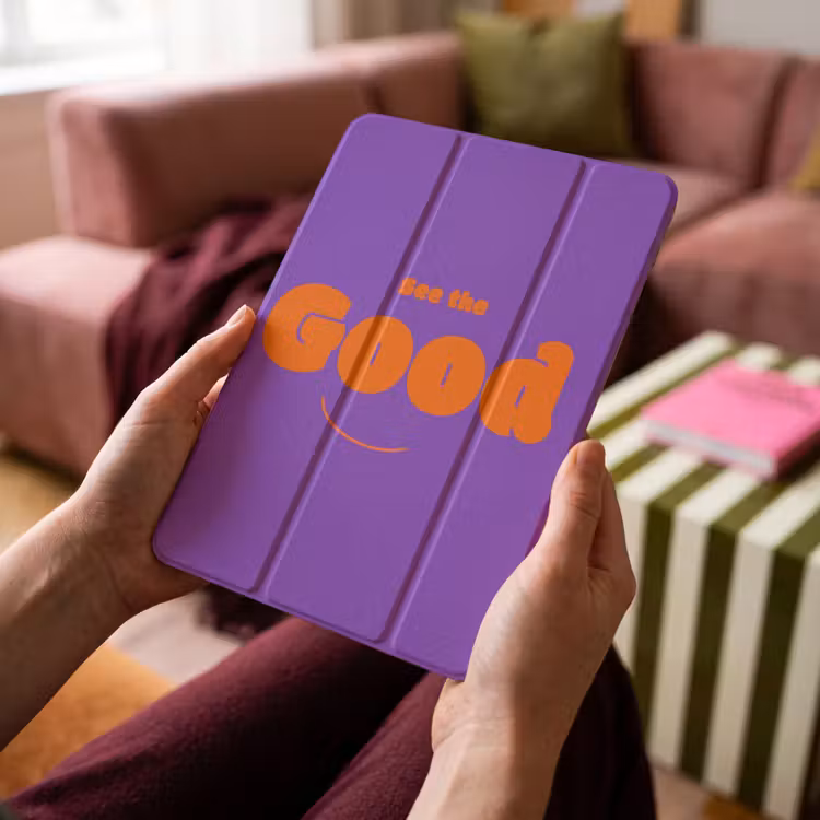 iPad-Hülle - Siehe das Gute - Orange - Lila - Smiley — 4