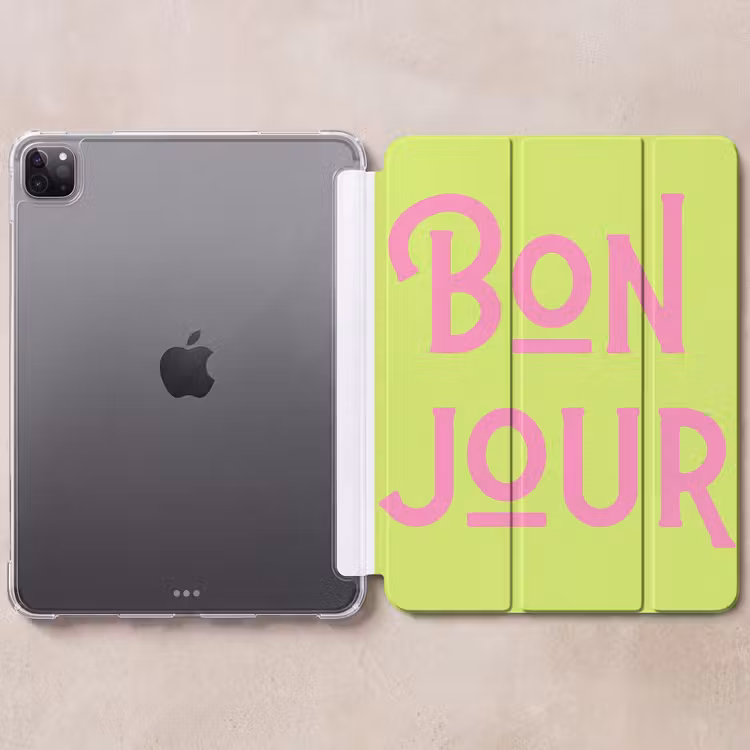 iPad-Hülle - Grün - Rosa - Bonjour - Kunst — 6