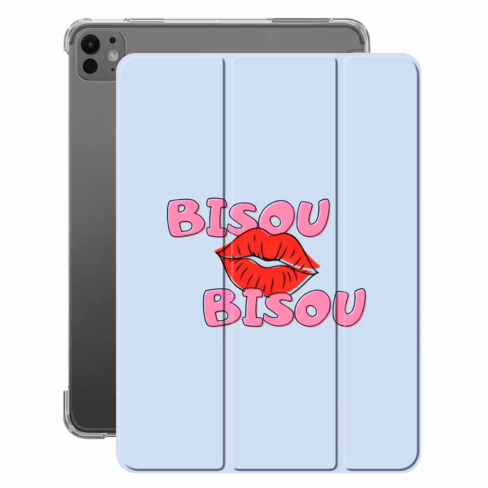 iPad-Hülle - Bisou - Blau - Rosa - Lippen — 1