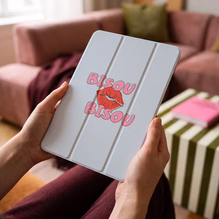 iPad-Hülle - Bisou - Blau - Rosa - Lippen — 4