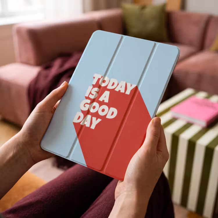 iPad-Hülle - Heute ist ein guter Tag - Rot - Hellblau — 4