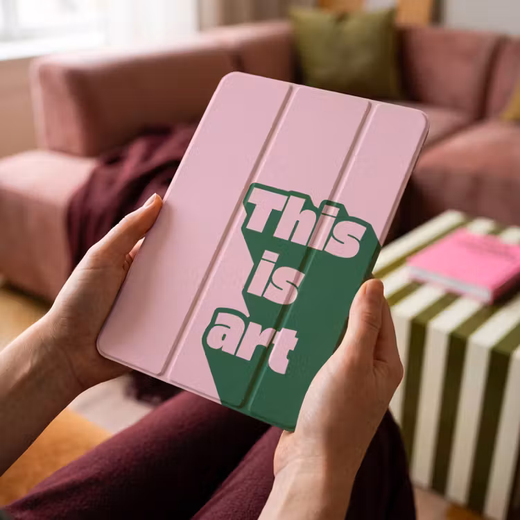 iPad-Hülle - Grün – Text – Das ist Kunst – Rosa — 4