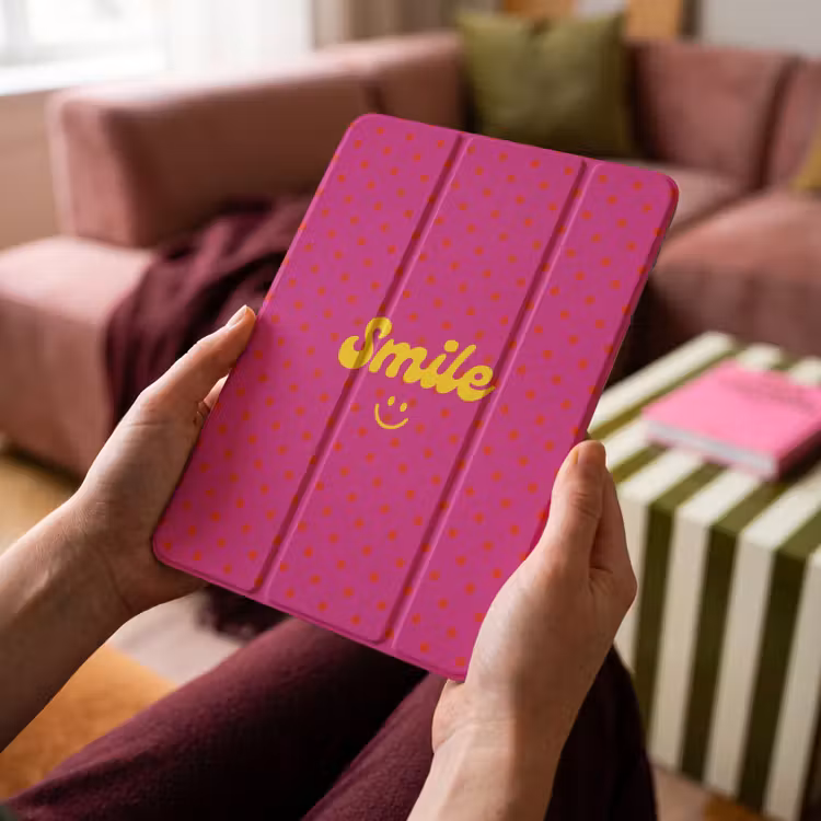 iPad-Hülle - Lächeln - Punkte - Gelb - Smiley - Rosa — 4
