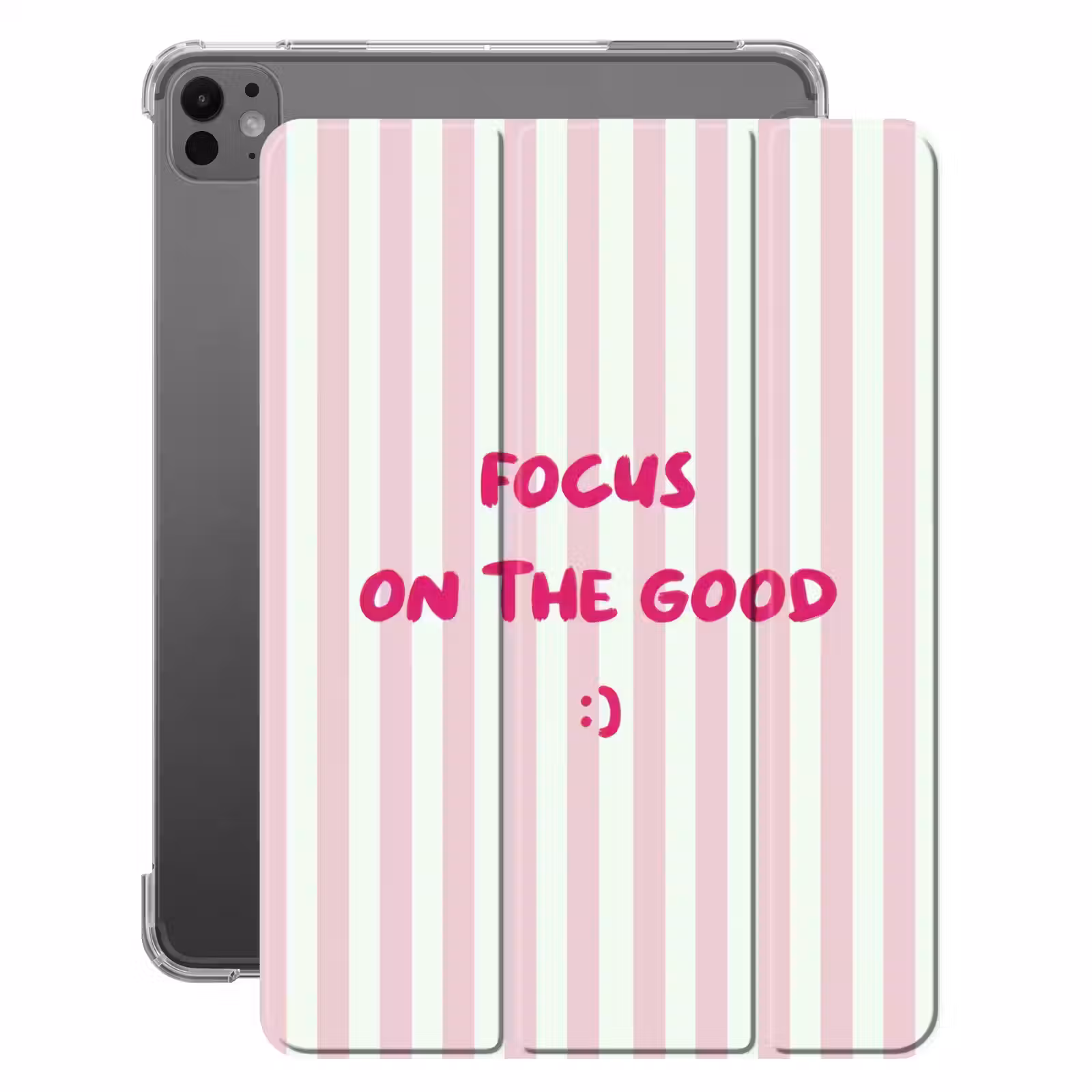 iPad-Hülle - Konzentration auf das Gute - Streifen - Rosa - Smiley — 1