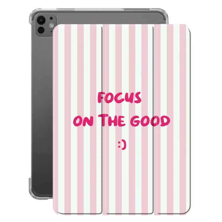 iPad-Hülle - Konzentration auf das Gute - Streifen - Rosa - Smiley — 1