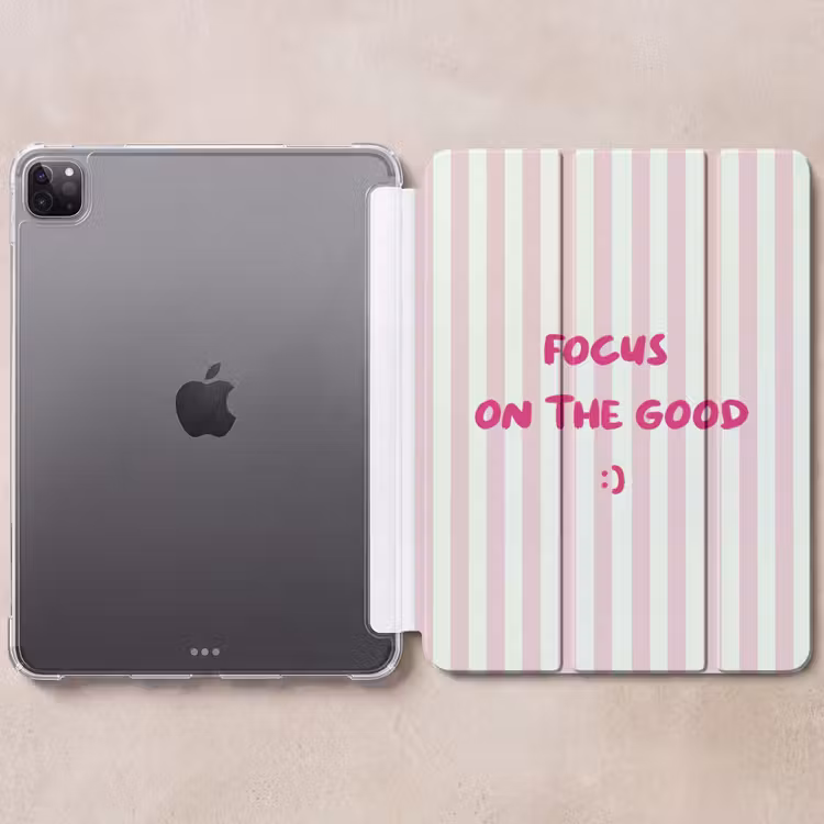 iPad-Hülle - Konzentration auf das Gute - Streifen - Rosa - Smiley — 6