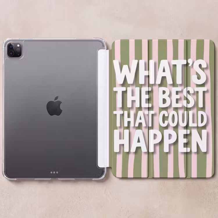 iPad-Hülle - Was ist das Beste, was passieren kann - Streifen - Grün - Rosa — 6