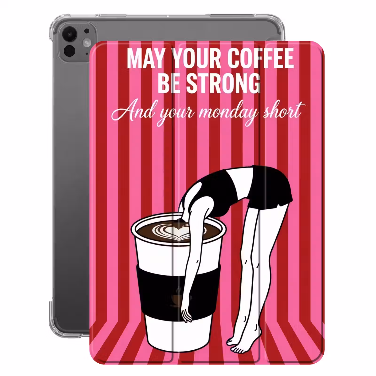 iPad-Hülle - Rosa - Streifen - Kaffee - Montag — 1