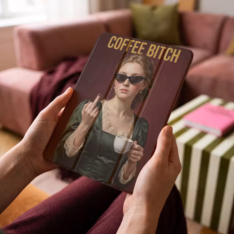 iPad-Hülle - Kaffee - Frau - Mittelfinger — 4