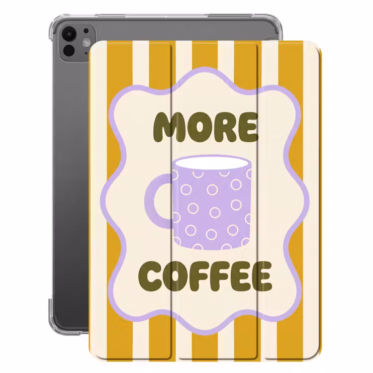 iPad-Hülle - Mehr Kaffee - Gelb - Lila - Streifen - Becher — 1