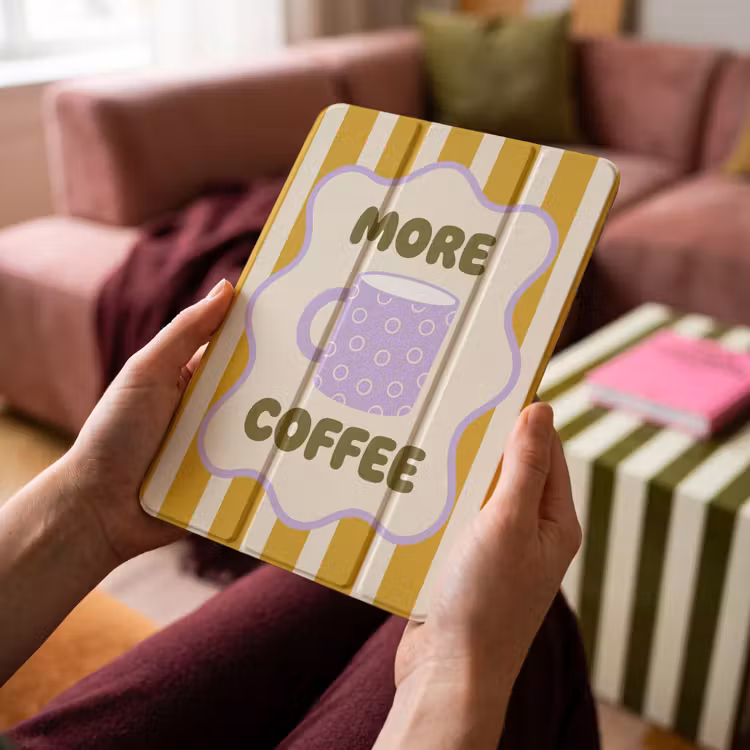 iPad-Hülle - Mehr Kaffee - Gelb - Lila - Streifen - Becher — 4