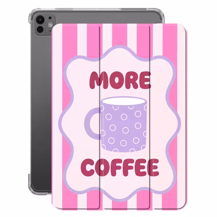 iPad-Hülle - Mehr Kaffee - Rosa - Lila - Streifen - Becher — 1