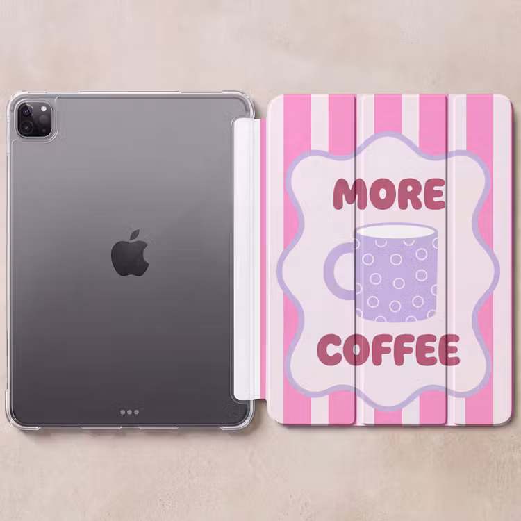 iPad-Hülle - Mehr Kaffee - Rosa - Lila - Streifen - Becher — 6