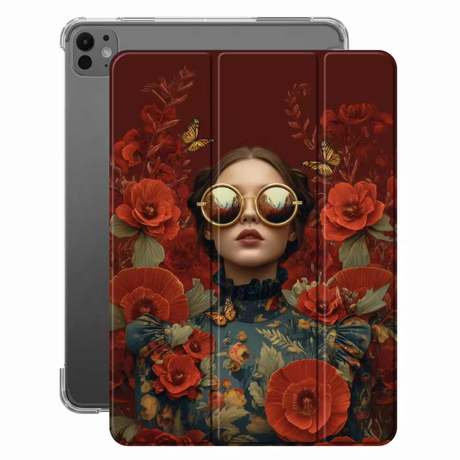 iPad-Hülle - Blumen - Tiefrot - Sonnenbrille - Frau — 1