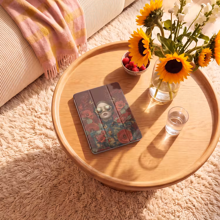 iPad-Hülle - Blumen - Tiefrot - Sonnenbrille - Frau — 2