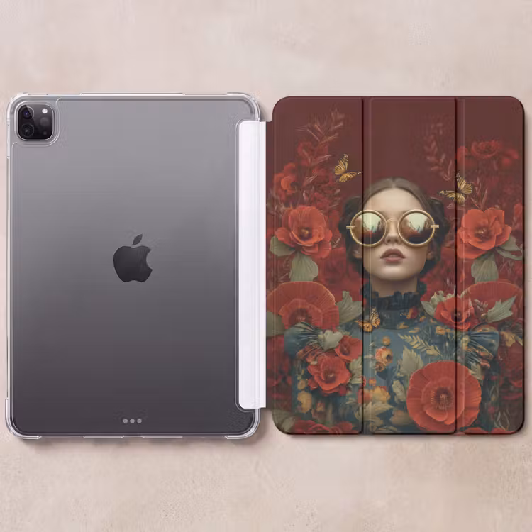 iPad-Hülle - Blumen - Tiefrot - Sonnenbrille - Frau — 6