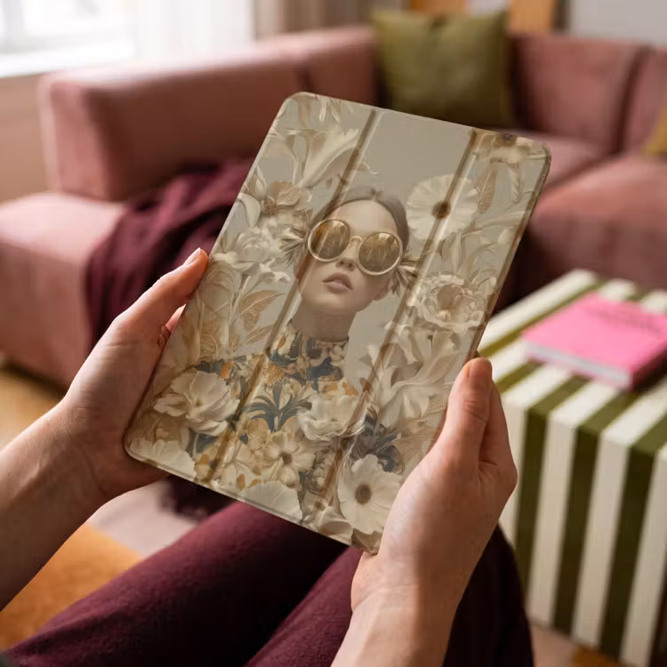 iPad-Hülle - Frau - Blumen - Sonnenbrille - Weiß — 4