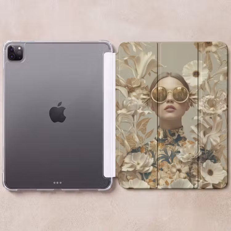 iPad-Hülle - Frau - Blumen - Sonnenbrille - Weiß — 6
