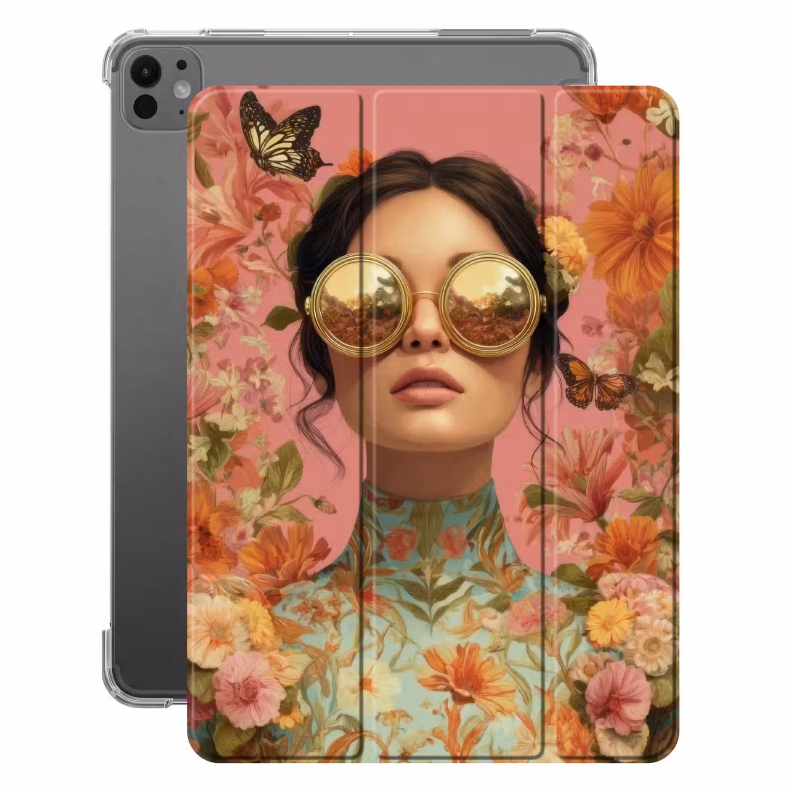 iPad-Hülle - Frau - Brille - Rosa - Blumen — 1
