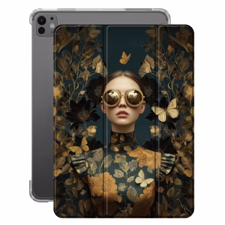 iPad-Hülle - Frau - Blätter - Gold - Schmetterlinge — 1