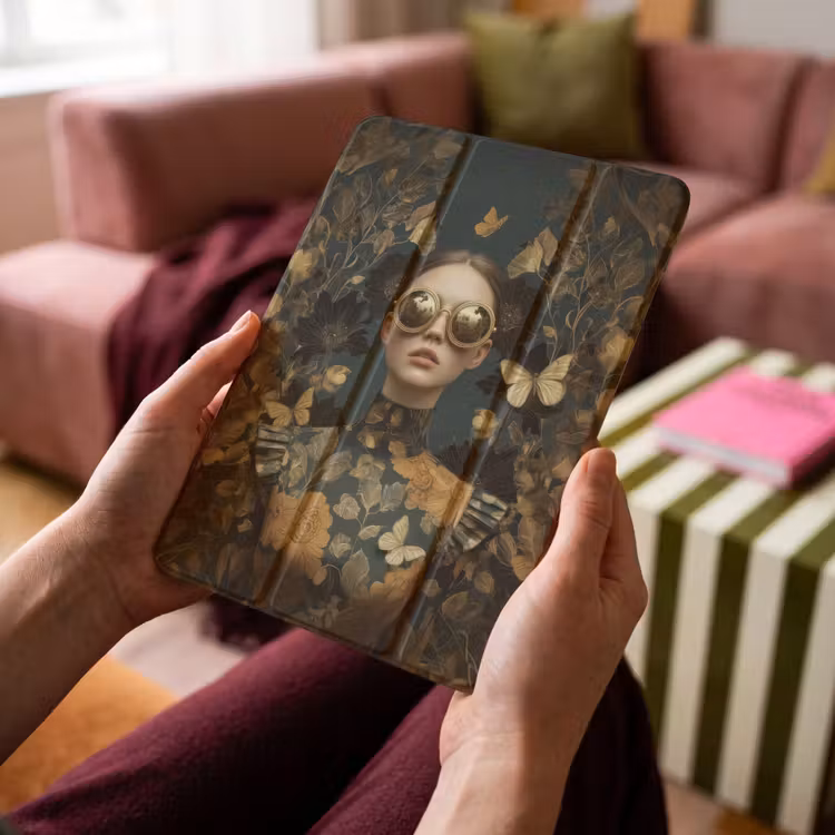 iPad-Hülle - Frau - Blätter - Gold - Schmetterlinge — 4