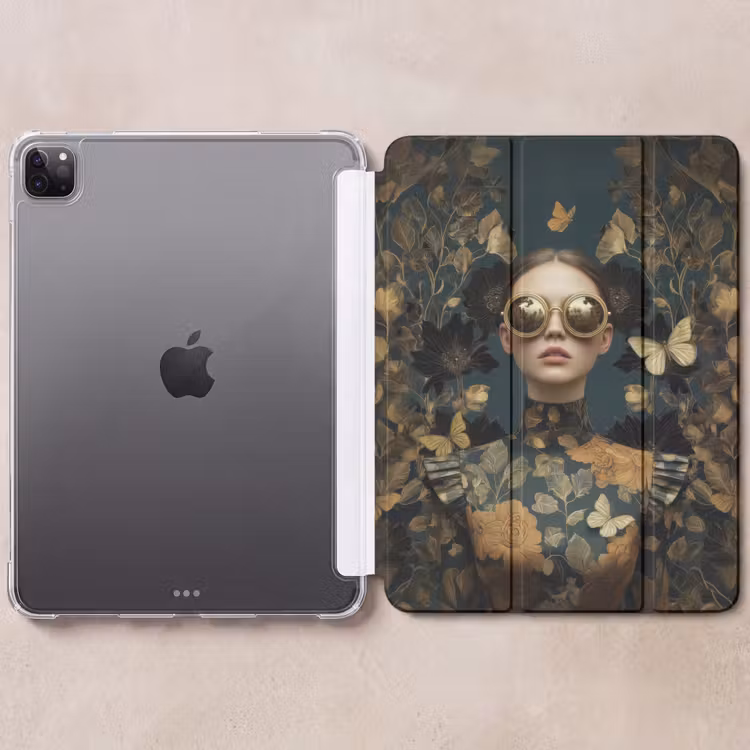 iPad-Hülle - Frau - Blätter - Gold - Schmetterlinge — 6