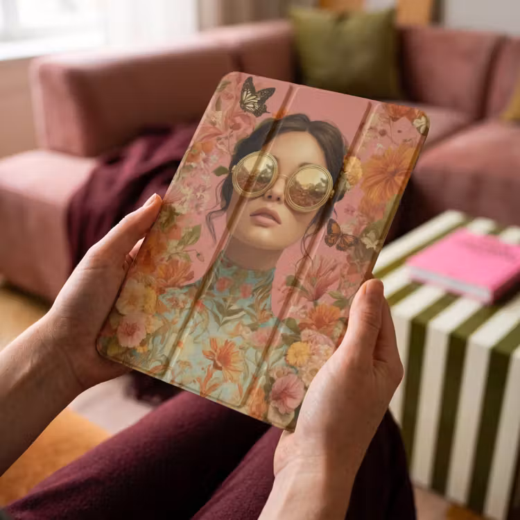 iPad-Hülle - Frau - Brille - Rosa - Blumen — 4