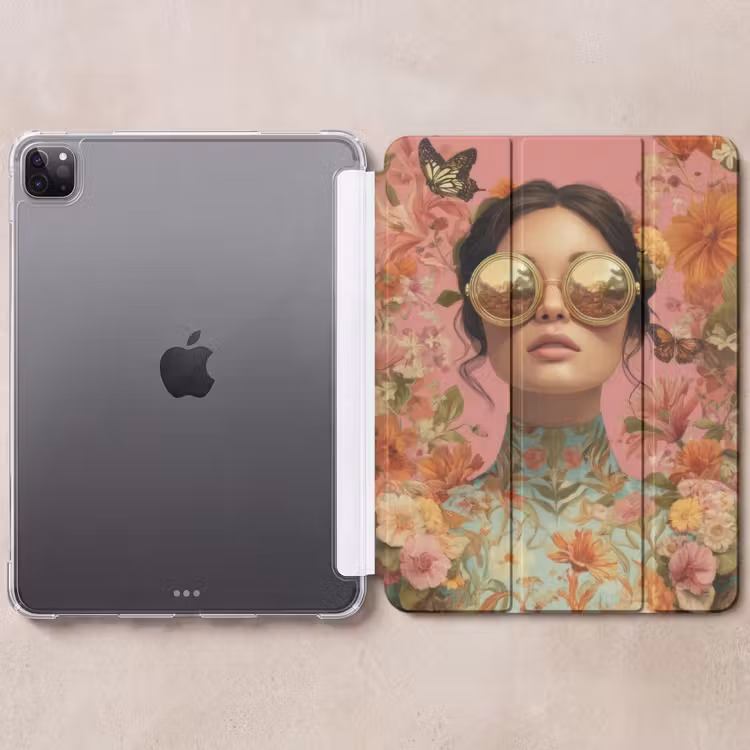 iPad-Hülle - Frau - Brille - Rosa - Blumen — 6