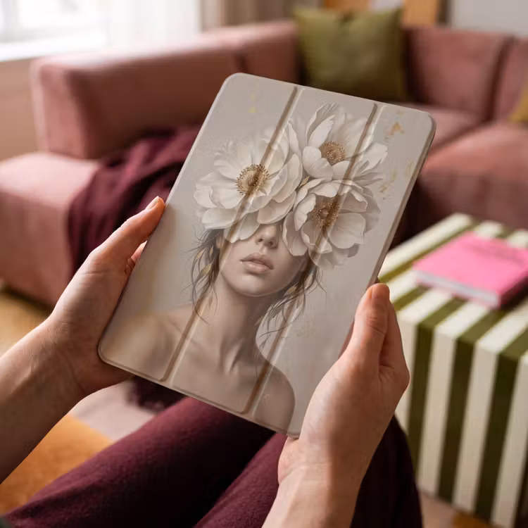 iPad-Hülle - Frau - Pfingstrose - Weiß — 4