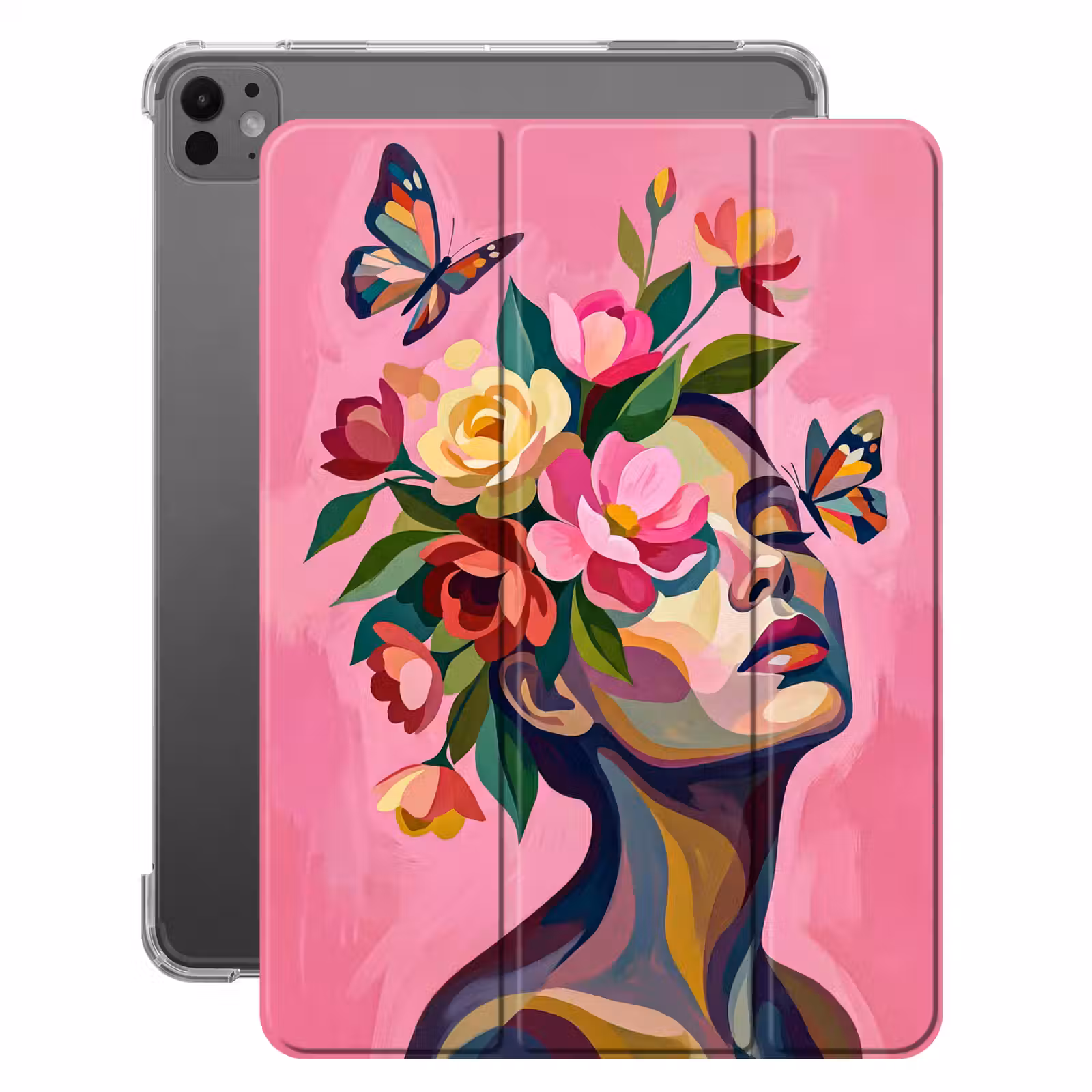 iPad-Hülle - Frauengesicht - Schmetterlinge - Farbenfroh — 1