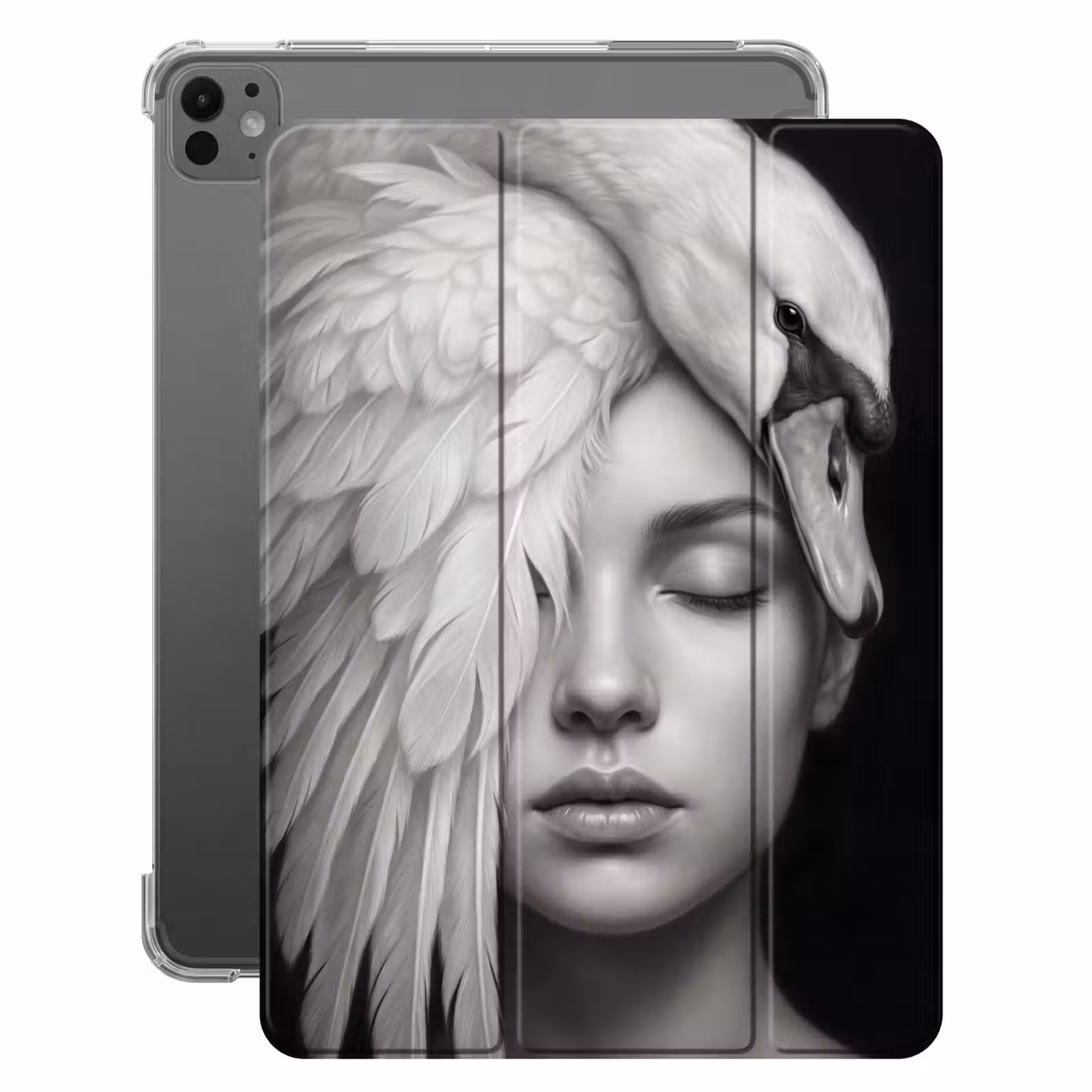iPad-Hülle - Porträt - Schwan - Schwarz und weiß — 1