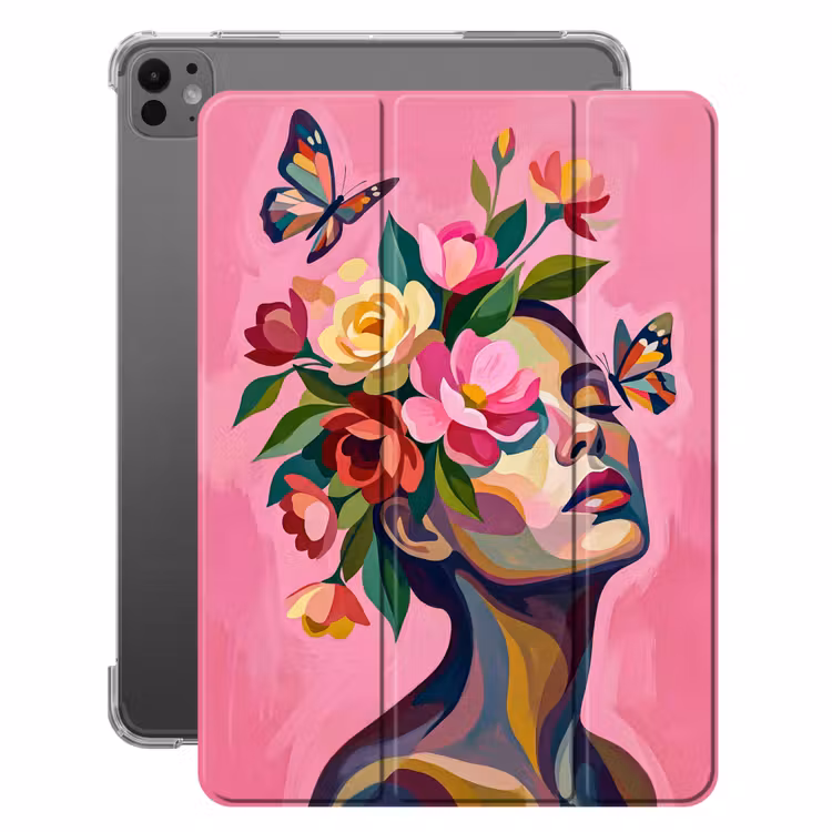 iPad-Hülle - Frauengesicht - Schmetterlinge - Farbenfroh — 1