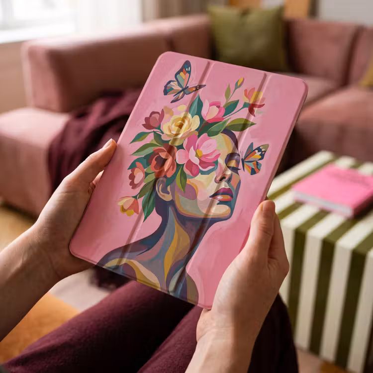 iPad-Hülle - Frauengesicht - Schmetterlinge - Farbenfroh — 4