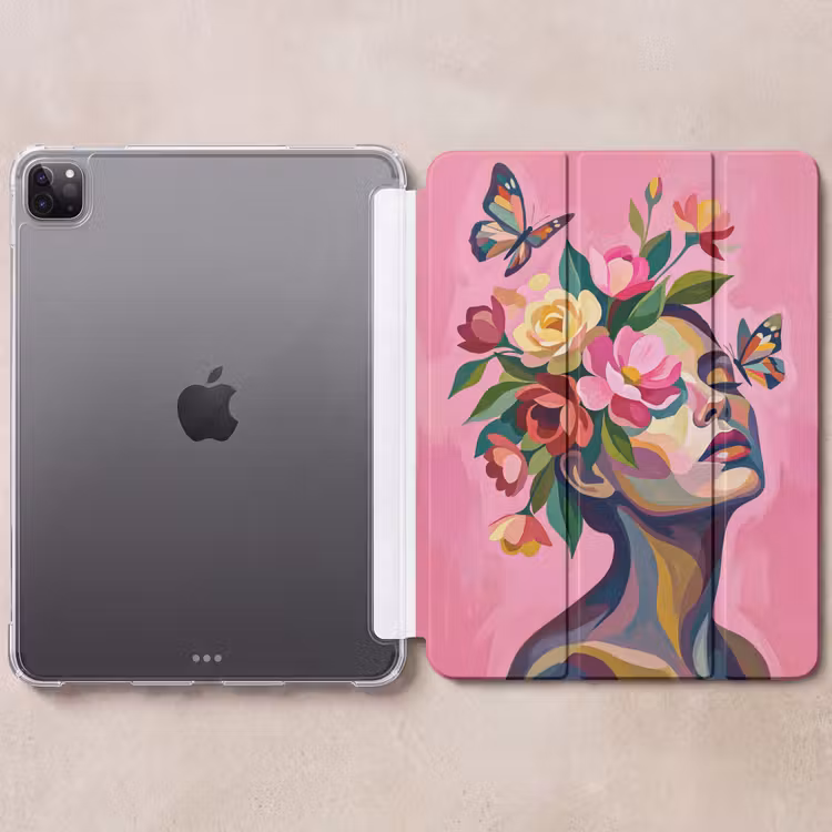 iPad-Hülle - Frauengesicht - Schmetterlinge - Farbenfroh — 6