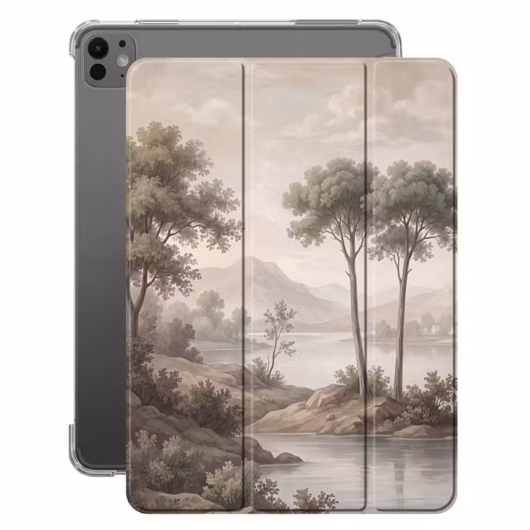 iPad-Hülle - Bäume - See - Berge - Illustration — 1