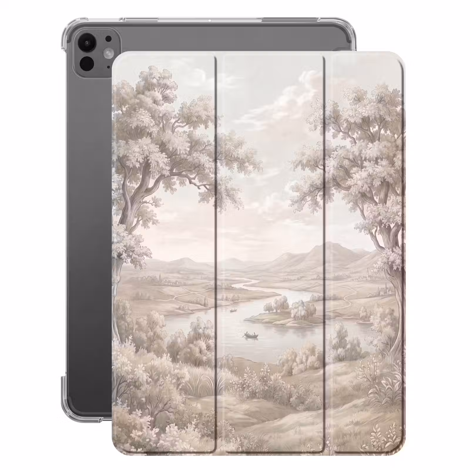 iPad-Hülle - Flusslandschaft - Berge - Natur - Vintage - Beige — 1