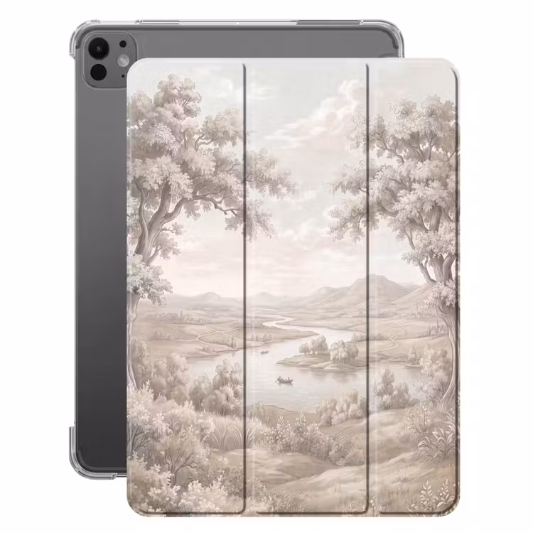 iPad-Hülle - Flusslandschaft - Berge - Natur - Vintage - Beige — 1