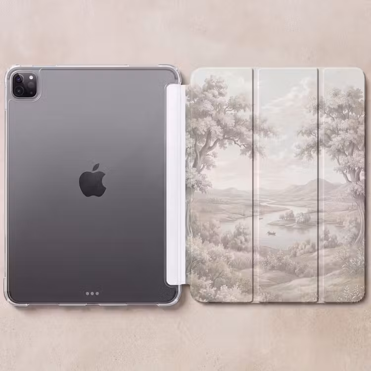 iPad-Hülle - Flusslandschaft - Berge - Natur - Vintage - Beige — 6