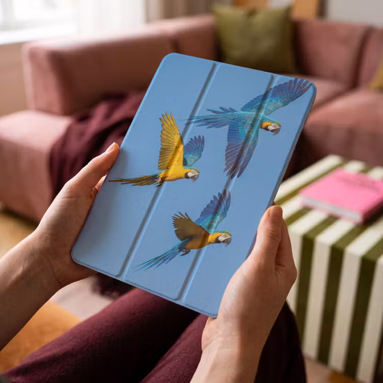 iPad-Hülle - Papagei - Fliegen - Blau - Gelb — 4