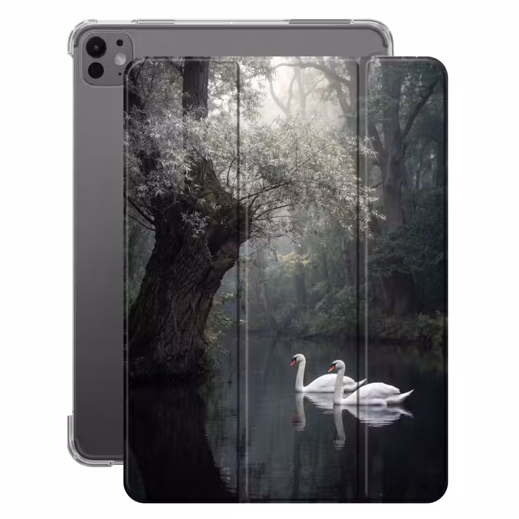 iPad-Hülle - Schwäne - Fluss - Wald — 1