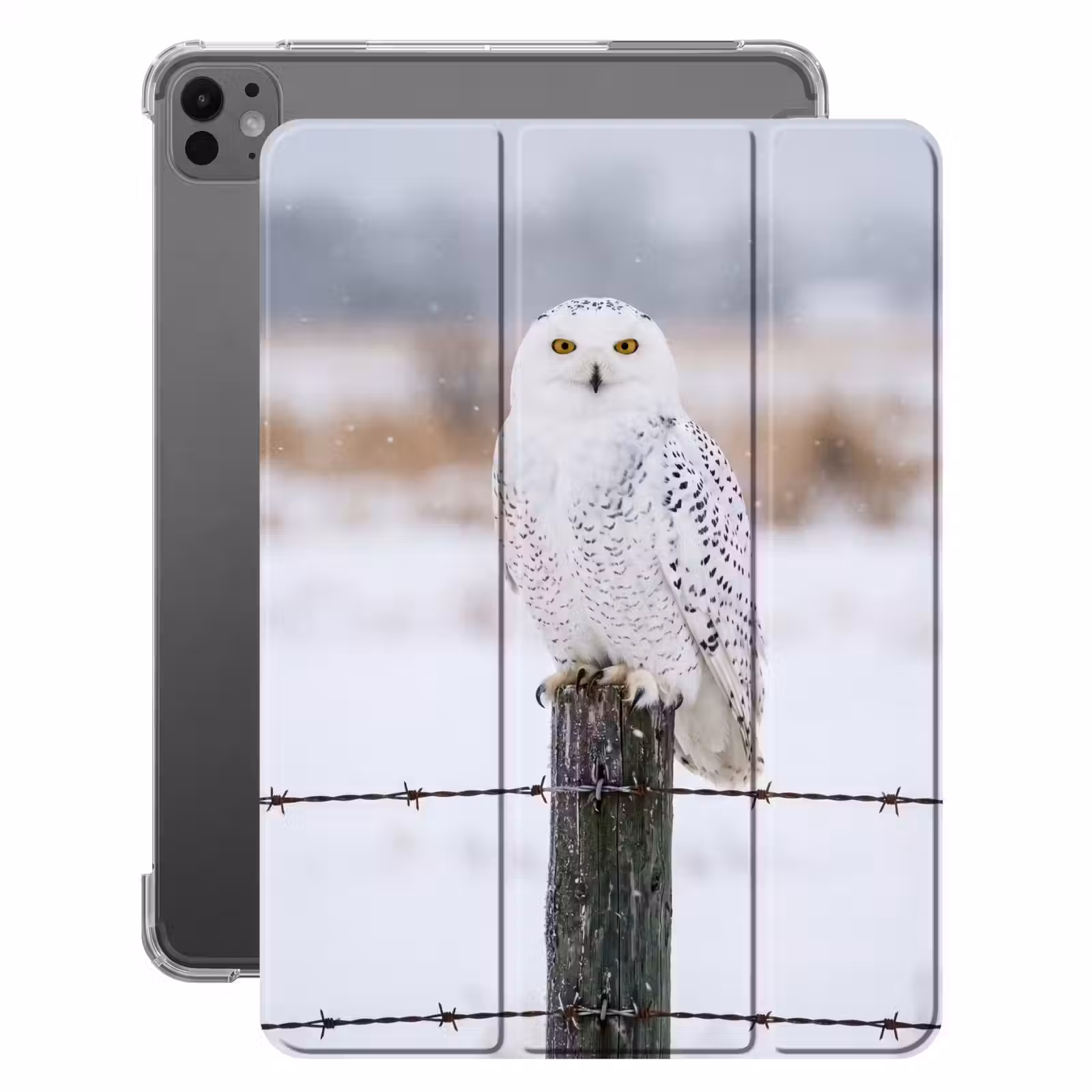iPad-Hülle - Schnee-Eule - Zaun - Schnee - Weiß — 1